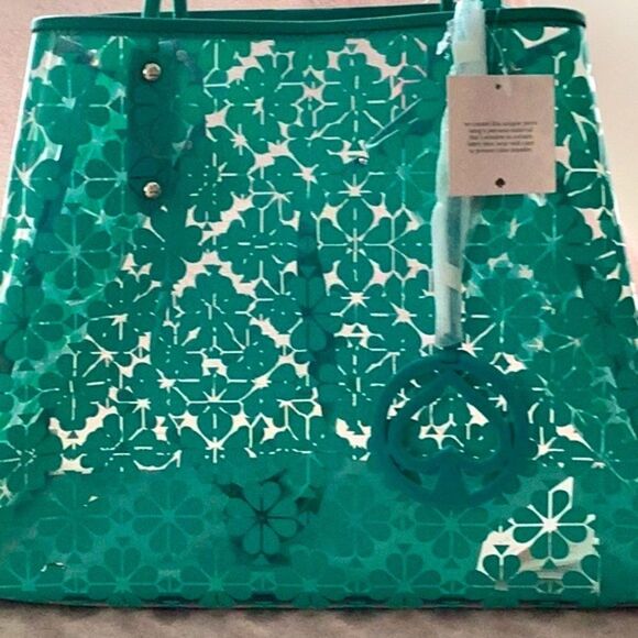KATE SPADE NWT EXTRA LARGE FIGI GREEN EVERYTHING SEE THROUGH VINYL TOTE HANDBAG - Picture 10 of 10